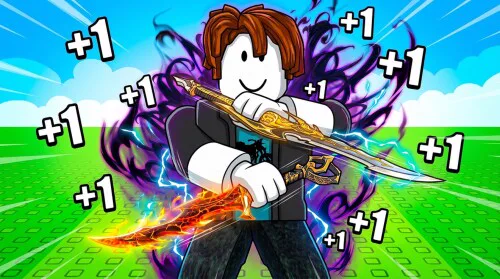 +1 Assassin Leveling Roblox artwork with an assassin, daggers, and +1 effects